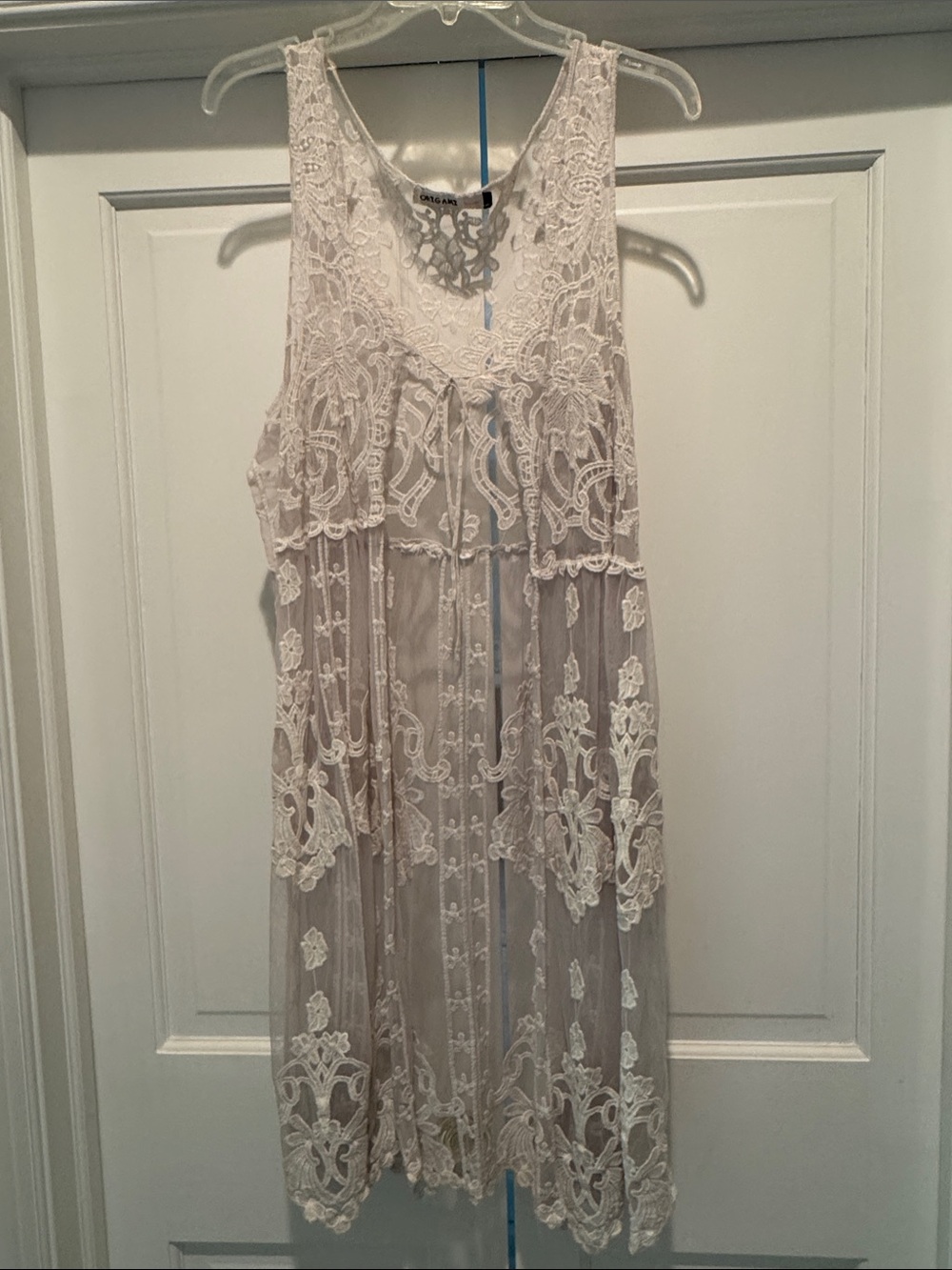 Lace Overlay Sleeveless Cardigan Vest - Cream